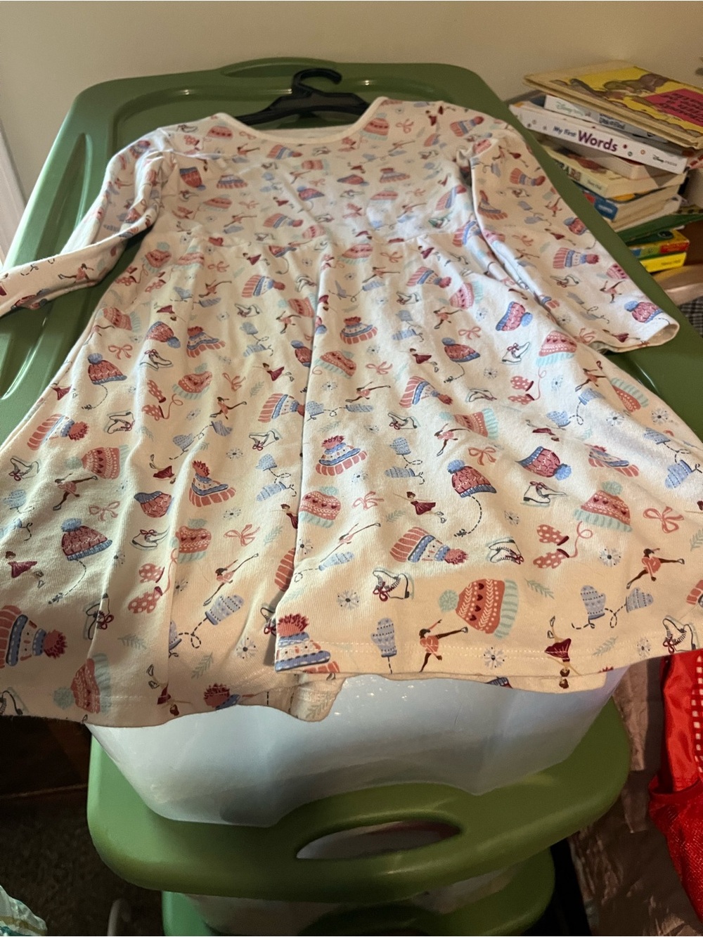 wonder nation Cream Dress with Pink and Blue Winter Hat Print